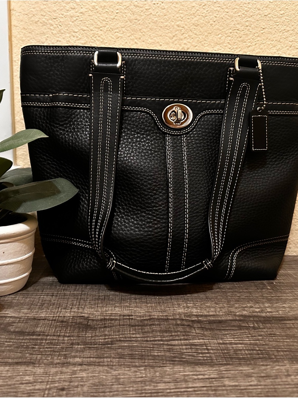 Coach VINTAGE Hamilton Black Pebbled Leather Shoulder Tote Bag 13959 Purse